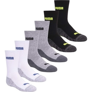 PUMA Boys’ Crew Socks (6-Pack)(White/Grey/Black)