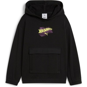 PUMA Boys’ Logo Pullover Hoodie, Fleece Sweatshirt, Large Front Pocket(Black – Hot Wheels)