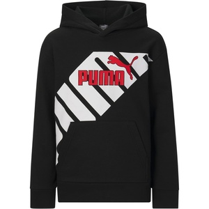 PUMA Boys’ Logo Pullover Hoodie, Fleece Sweatshirt, Large Front Pocket(Black/Red)