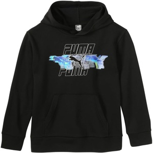 PUMA Boys’ Logo Pullover Hoodie, Fleece Sweatshirt, Large Front Pocket(Carbon Black)