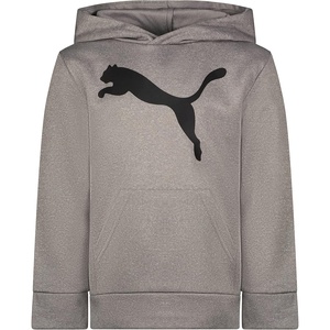 PUMA Boys’ Logo Pullover Hoodie, Fleece Sweatshirt, Large Front Pocket(Light Heather Grey)