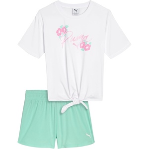 PUMA Girls’ 2pc Jersey SS Tee & French Terry Short Set(Puma White)