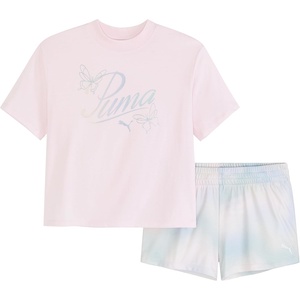 PUMA Girls’ 2pc Jersey SS Tee & French Terry Short Set(Whispy Pink)