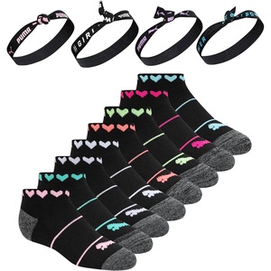 PUMA Girls’ Girls’ 8 Pack Low Cut Socks + 4 Pack Hair Ties(Black/Multi)
