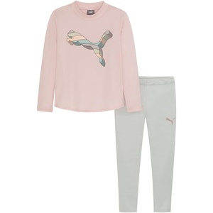 PUMA Girls’ Long Sleeve Tee & Legging Set, Logo Graphics, Crewneck(Mauve Mist)