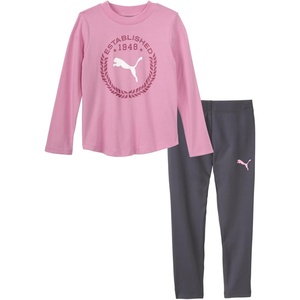 PUMA Girls’ Long Sleeve Tee & Legging Set, Logo Graphics, Crewneck(Mauved Out)