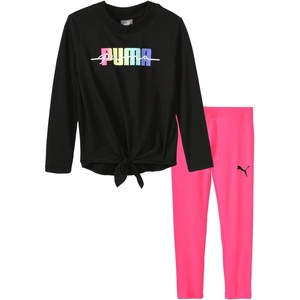 PUMA Girls’ Long Sleeve Tee & Legging Set, Logo Graphics, Crewneck(Puma Black)