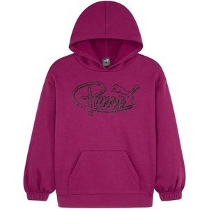 PUMA Girls’ Puma Vibe Pk Ctn Fleece Oversized Pullover Hoodie(Magenta Gleam)