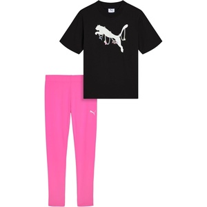 PUMA Girls’ Short Sleeve Tee & Legging Set, Logo Graphics, Crewneck(Puma Black)