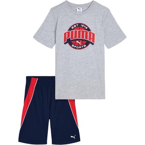 PUMA Kids Graphic T-Shirt & Fleece Short Set (Toddler)(Light Heather Grey)
