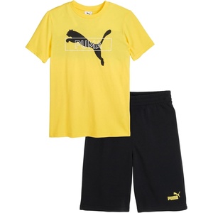 PUMA Kids Graphic T-Shirt & Fleece Short Set (Toddler)(Sunny Yellow)