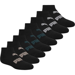 PUMA Kids’ Low Cut Extra Cushion & Arch Support Socks (8-Pack)(Black/Iced Coffee/Green Moon)