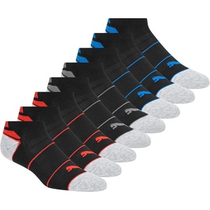 PUMA Kids’ Low Cut Extra Cushion & Arch Support Socks (8-Pack)(Black/Red)