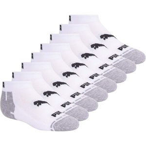 PUMA Kids’ Low Cut Extra Cushion & Arch Support Socks (8-Pack)(White/Gray)