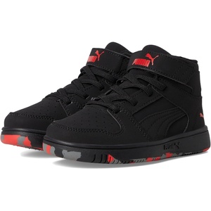 PUMA Kids’ Rebound Layup Mid Hook and Loop Sneakers(Black-for All Time Red-cool Dark Gray Ss25)