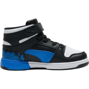 PUMA Kids’ Rebound Layup Mid Hook and Loop Sneakers(Black-royal Blue-white Ss25)
