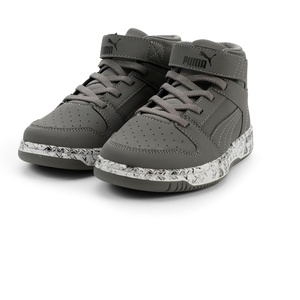 PUMA Kids’ Rebound Layup Mid Hook and Loop Sneakers(Cast Iron-puma Black-puma White)