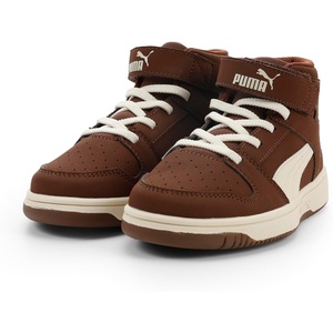 PUMA Kids’ Rebound Layup Mid Hook and Loop Sneakers(Chocotart-alpine Snow)