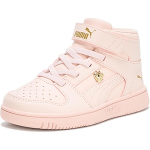 PUMA Kids’ Rebound Layup Mid Hook and Loop Sneakers(Island Pink-gold)