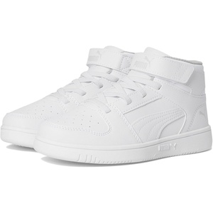 PUMA Kids’ Rebound Layup Mid Hook and Loop Sneakers(Puma White/Gray Violet)