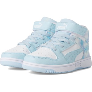PUMA Kids’ Rebound Layup Mid Hook and Loop Sneakers(Puma White/Icy Blue)