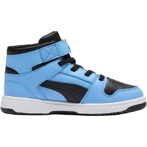 PUMA Kids’ Rebound Layup Mid Hook and Loop Sneakers(Team Light Blue/Black)