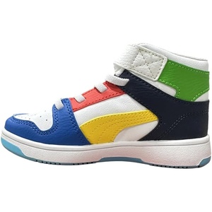 PUMA Kids’ Rebound Layup Mid Hook and Loop Sneakers(White-pelé Yellow-team Royal-red Ss25)