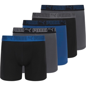 PUMA Men’s 5 Pack Performance Boxer Briefs(Black/Grey/Blue)