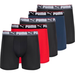 PUMA Men’s 5 Pack Performance Boxer Briefs(Navy/Red/Black)