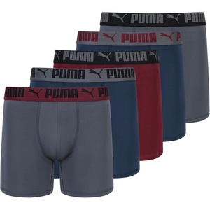 PUMA Men’s 5 Pack Performance Boxer Briefs(Ruby/Navy/Grey)