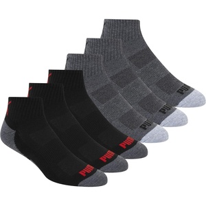 PUMA Men’s 6 Pack Quarter Crew Socks(Dark Grey/Black Red Combo)