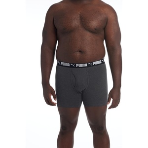 PUMA Men’s Big & Tall 3 Pack Cotton Stretch Boxer Briefs(Puma Black/Heather Grey)