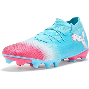PUMA Mens Future 8 Match Firm GroundArtificial Ground Soccer Cleats – White(Hero Blue-white-sunset Pink Ah25)