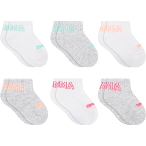 PUMA Unisex Baby 6-pack Infant Anklet Socks, Extra Cushion & Comfort-toe(White/Cool Heather Grey/Multicolor)