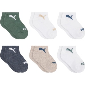 PUMA Unisex Baby 6-pack Infant Anklet Socks, Extra Cushion & Comfort-toe(White/Green Moon/Oatmeal/Navy Heather)