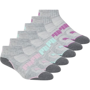 PUMA Women’s 6 Pack Quarter Crew Socks(Grey/Purple/Blue)