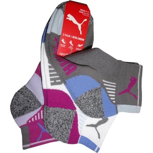 PUMA Women’s 6 Pack Quarter Crew Socks(White  Grey  Pink  Blue  Mauve  Plum)