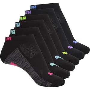 PUMA Women’s 6 Pack Runner Socks(Black (Multi Color Logo))