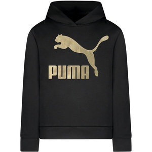 PUMA girls Long Sleeve Sweater, Crewneck Pullover, Soft Knit Fabric(Black Gold)