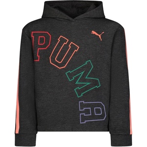 PUMA girls Long Sleeve Sweater, Crewneck Pullover, Soft Knit Fabric(Black Heather)