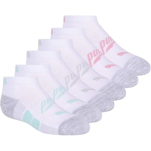 PUMA unisex-child 6 Pairs Low Cut Socks(White/Blue)