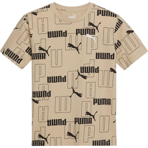 Puma Boys’ Short Sleeve Cotton Graphic T-Shirt, Crewneck(Light Sand)