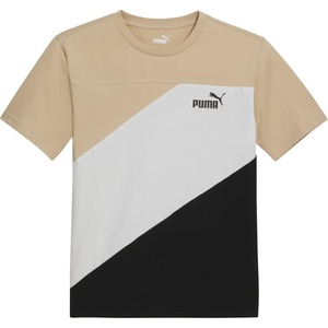 Puma Boys’ Short Sleeve Cotton Graphic T-Shirt, Crewneck(Sand Colorblock)