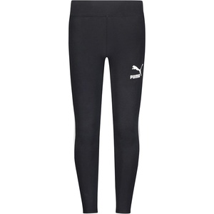 Puma Girls Core Logo Legging, Elastic Waistband, Soft & Comfortable(Black/White Stripe)