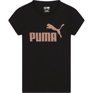 Puma Girls Core Logo Short Sleeve T-Shirt, Crewneck, Soft and Lightweight(Black Puma Cat)