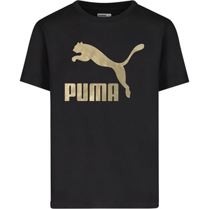 Puma Girls Core Logo Short Sleeve T-Shirt, Crewneck, Soft and Lightweight(Black/Gold)