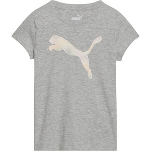 Puma Girls Core Logo Short Sleeve T-Shirt, Crewneck, Soft and Lightweight(Grey)