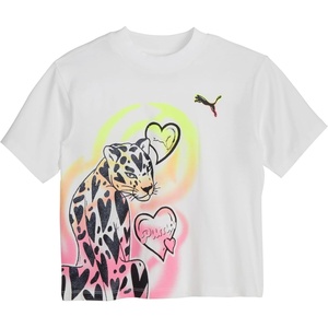 Puma Girls’ Short Sleeve T-Shirt, Fashion Prints & Colors, Soft and Comfortable(Airbrush White)