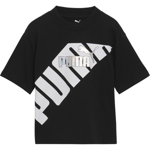 Puma Girls’ Short Sleeve T-Shirt, Fashion Prints & Colors, Soft and Comfortable(Black)