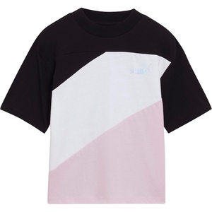 Puma Girls’ Short Sleeve T-Shirt, Fashion Prints & Colors, Soft and Comfortable(Black/Purple)